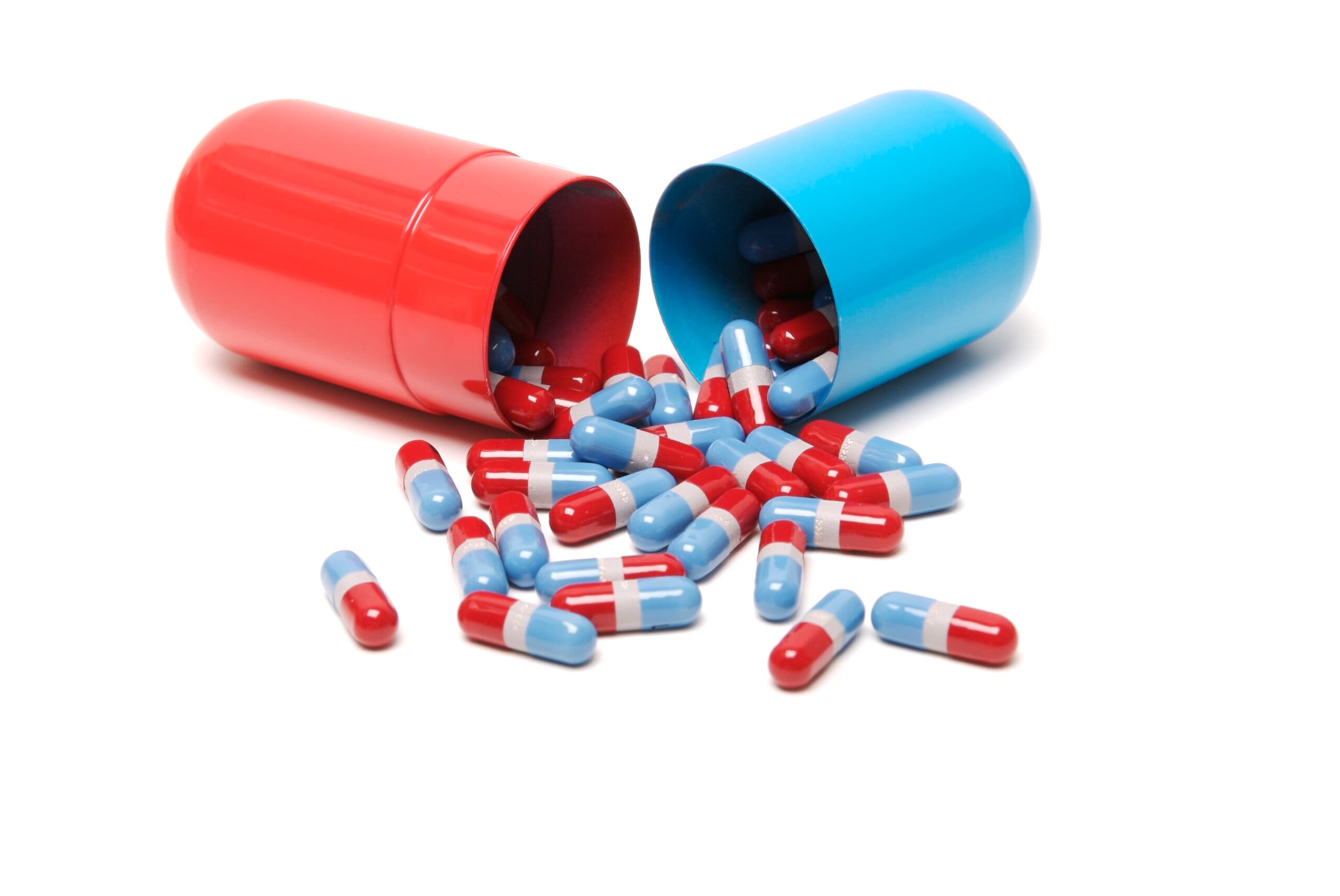 red and blue capsule pills