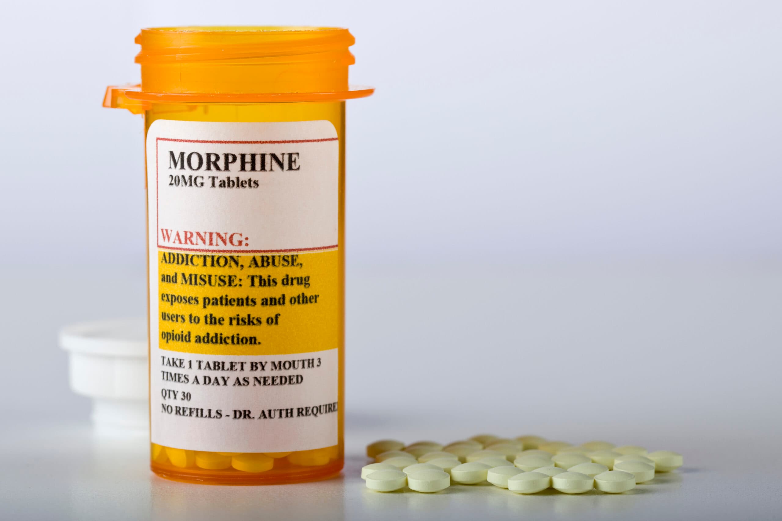 morphine bottle and pills