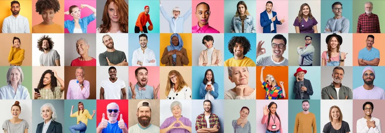 A vibrant banner collage showcasing diverse individuals