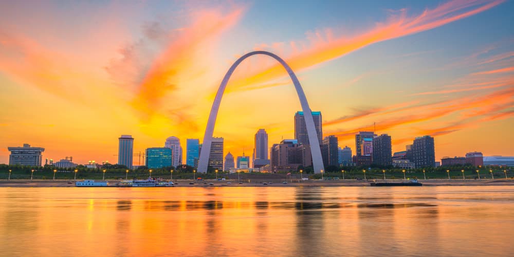 downtown cityscape on the river in Missouri