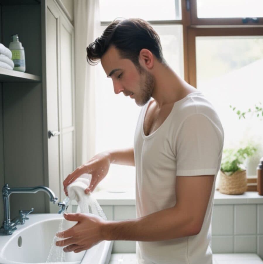 man washing hands