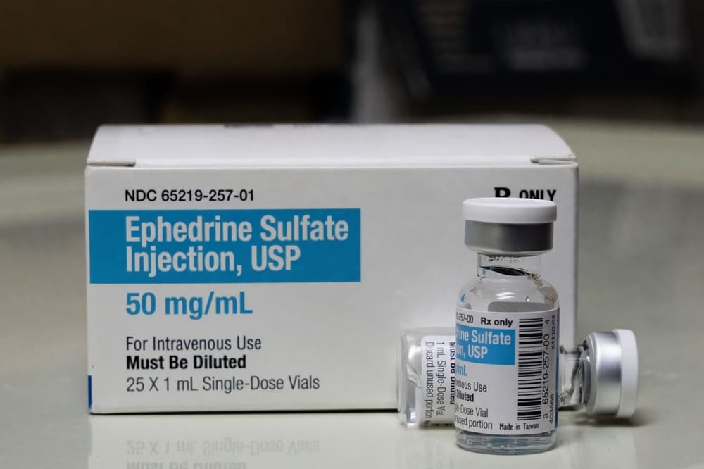 ephedrine vial and rx box