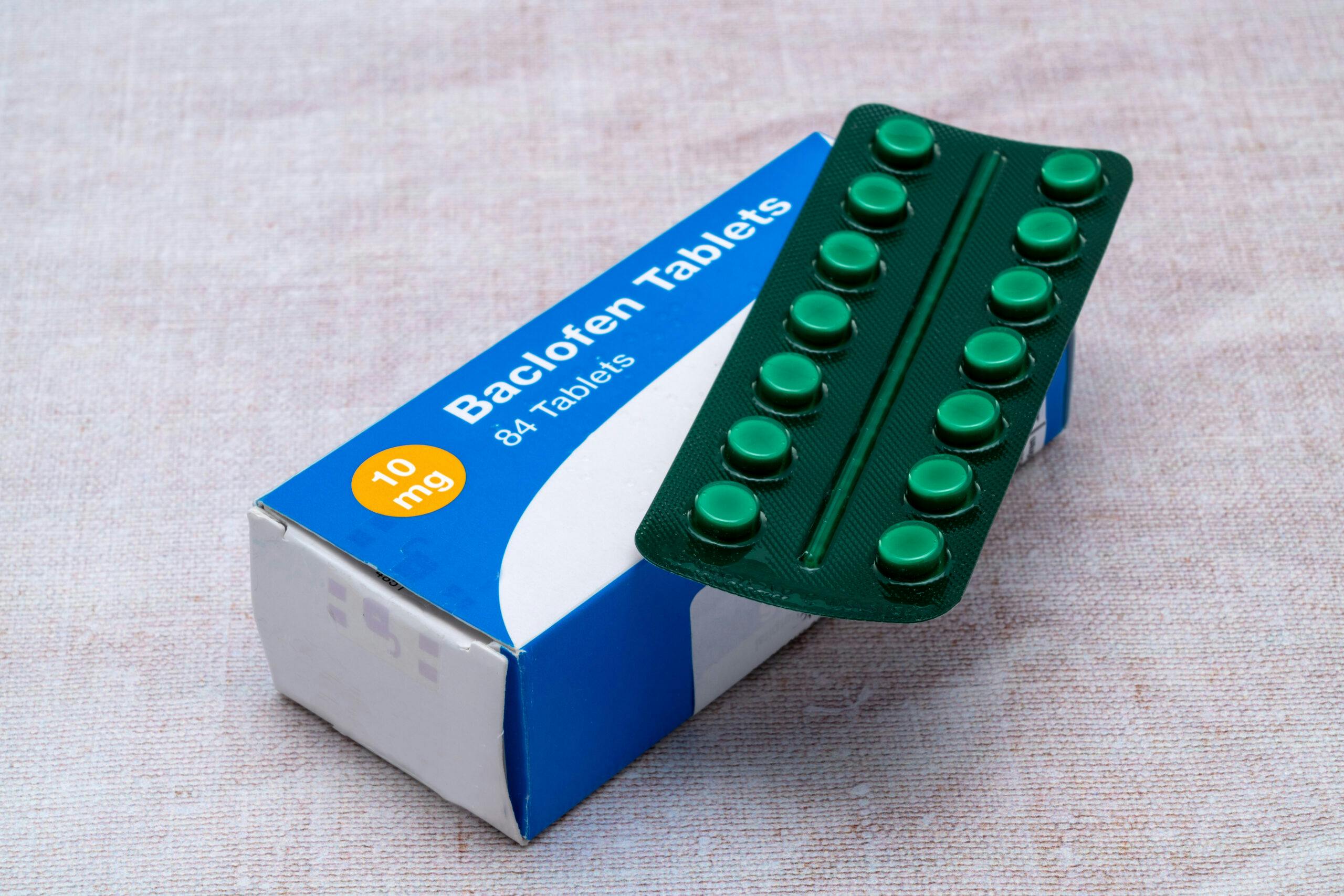Baclofen pills with box