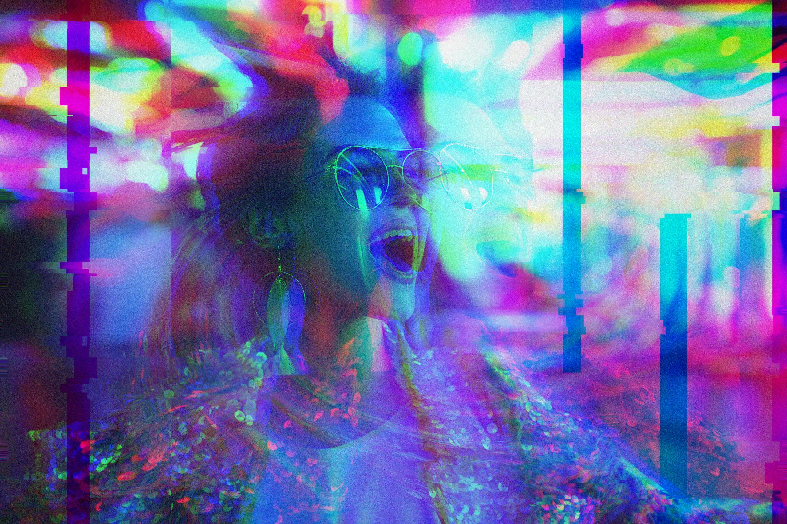 woman high on ecstasy tripping rolling