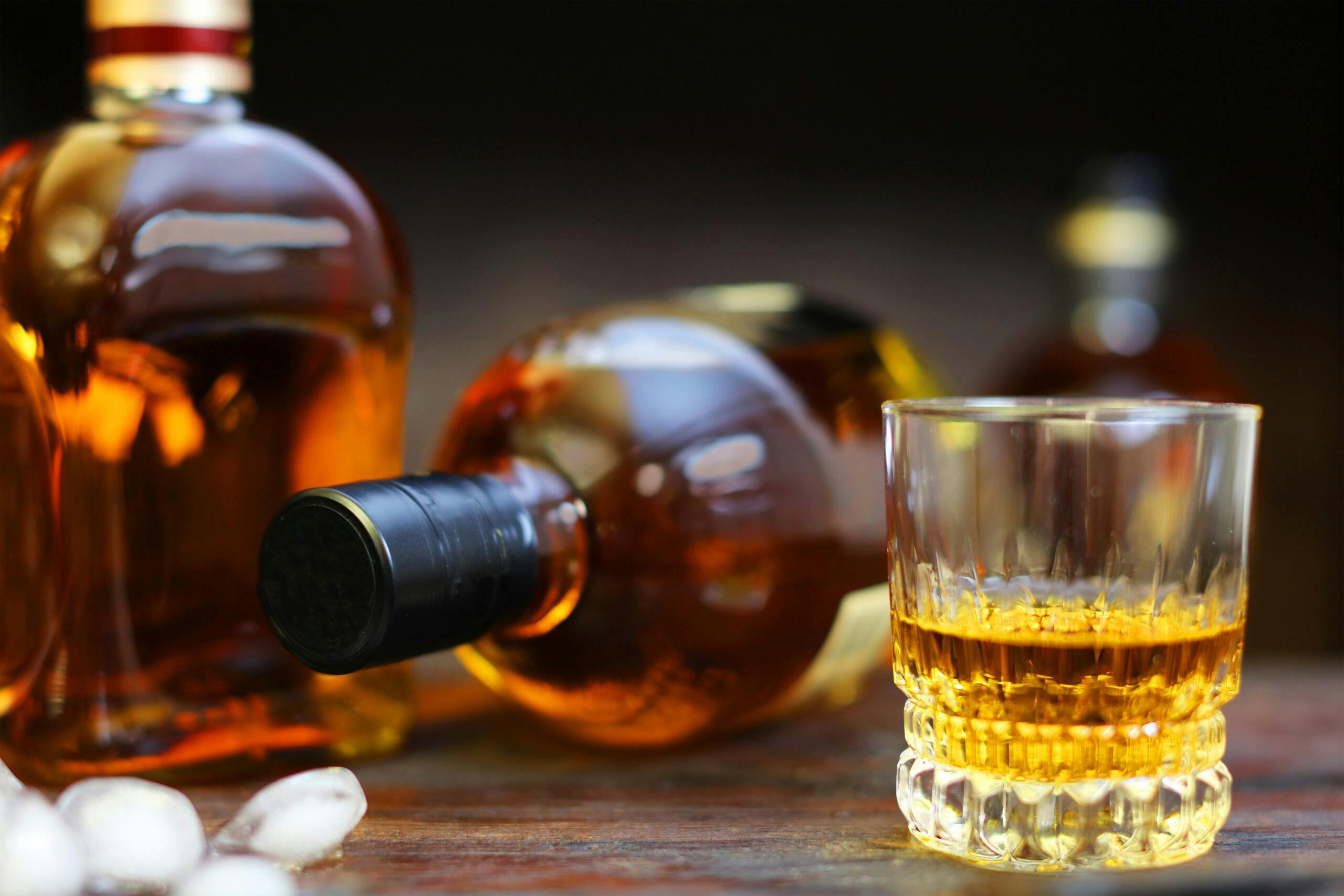 whiskey liquor bottle and glass