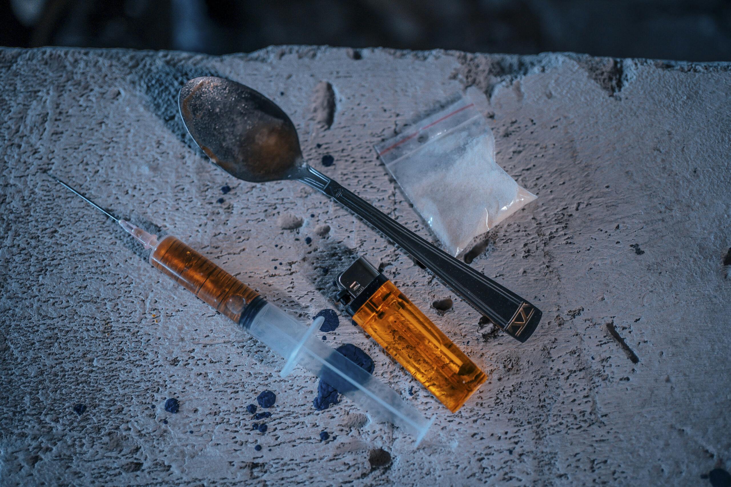 meth in bag needle spoon drugs