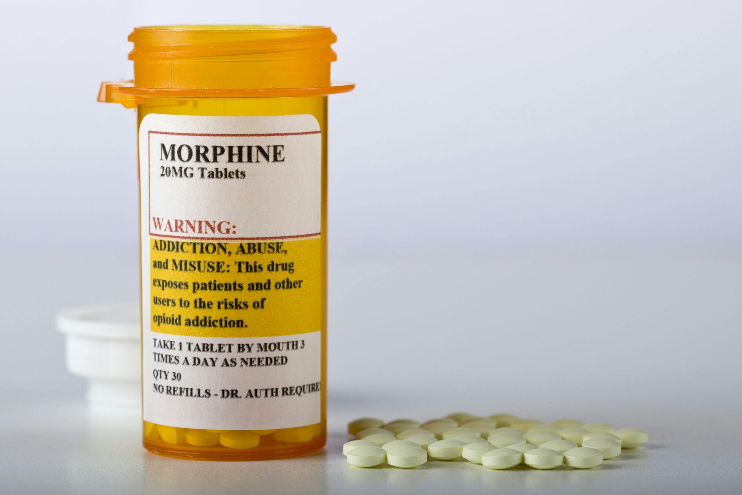 morphine bottle and pills