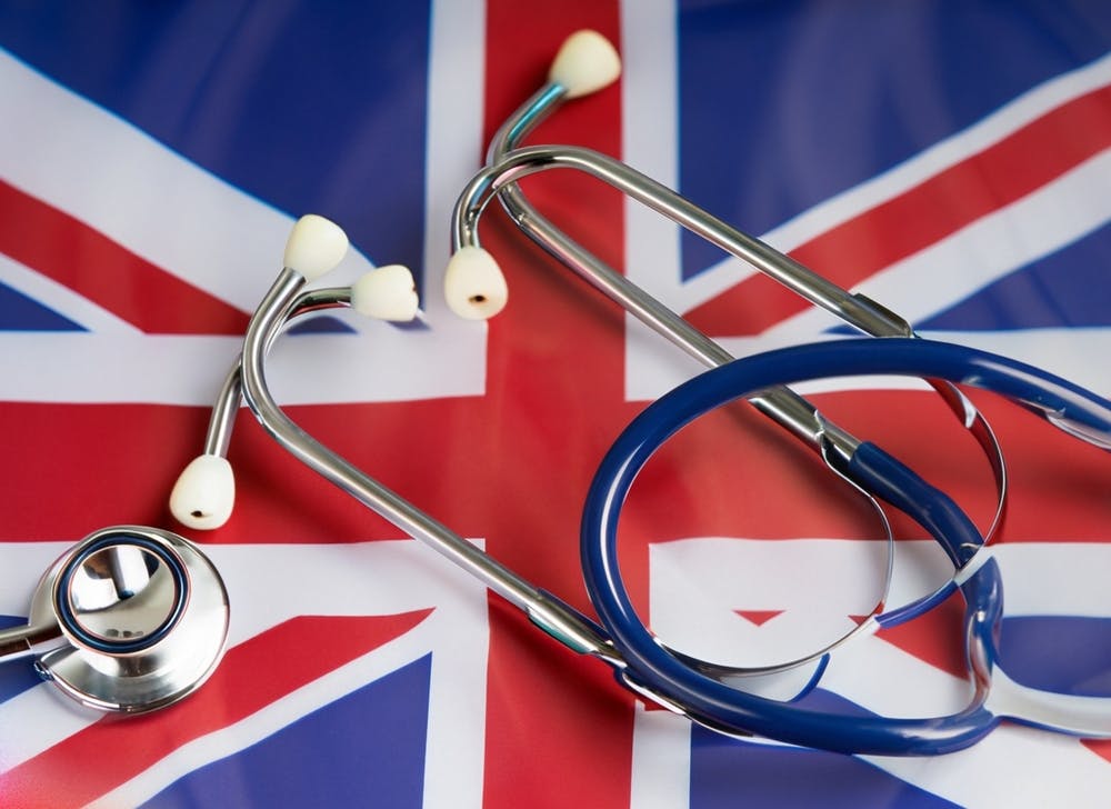 uk flag with stethoscope medical