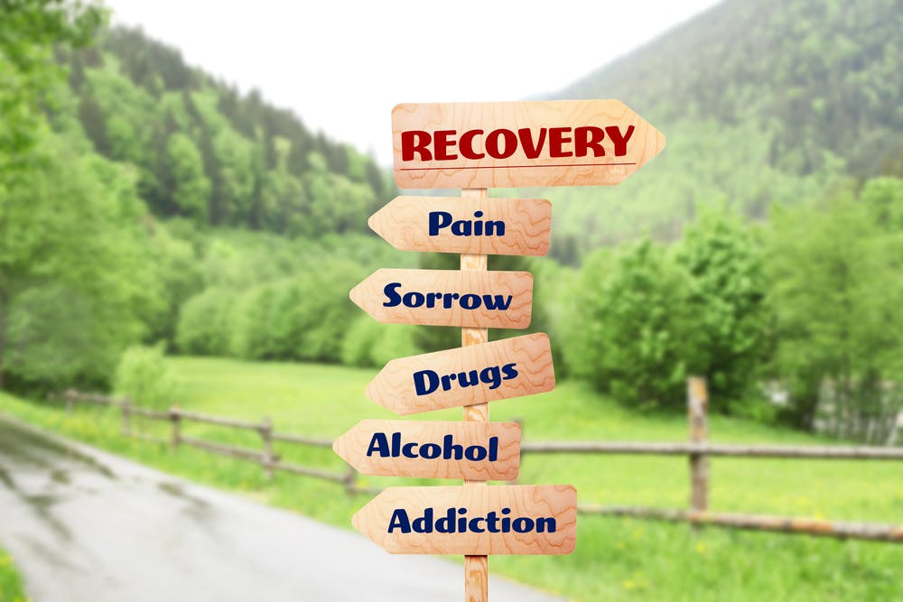 drug and alcohol recovery sign with arrows