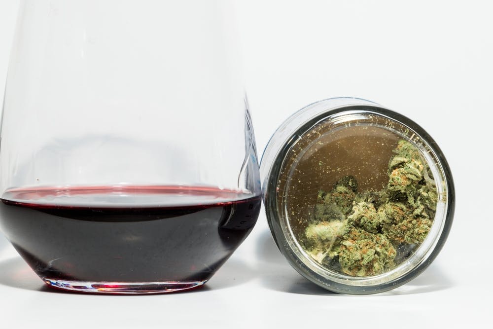 red wine and marijuana buds