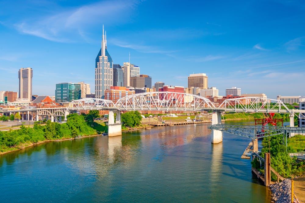 downtown city skyline on the Cumberland River in Tennessee