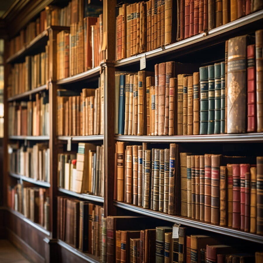 Library shelves of books
