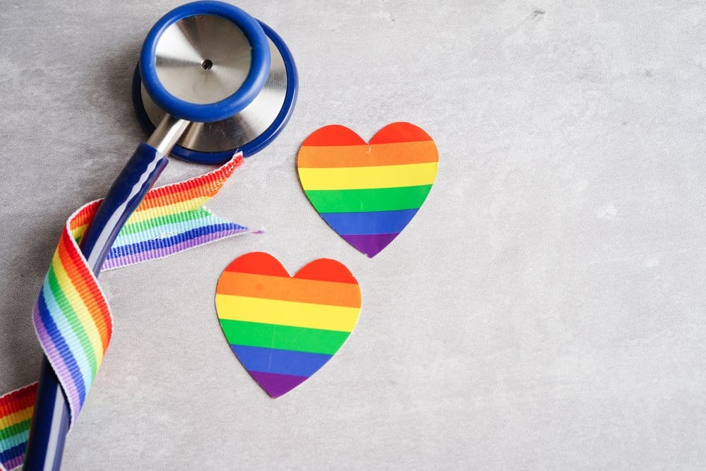 LGBT symbol, Stethoscope with rainbow ribbon